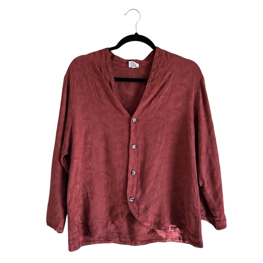 CP Shades Embroidered Floral Satin Button Down Top Size Small